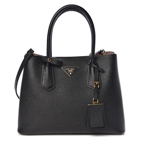 PRADA Saffiano Cuir Small Double Bag Black Mughetto